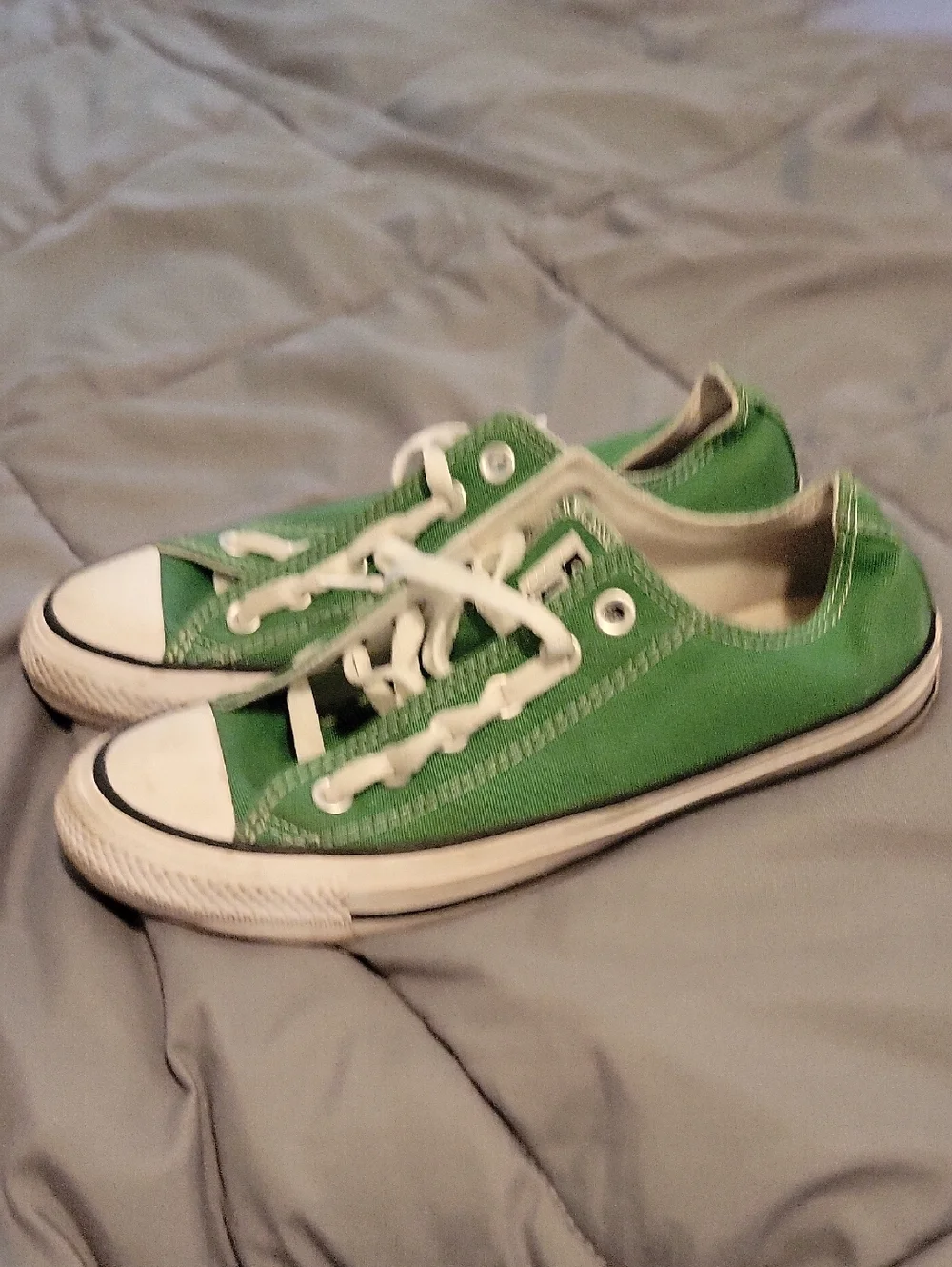 Converse Kids Low Top Canvas Sneakers in Bright Green and White - Picture 1 of 7